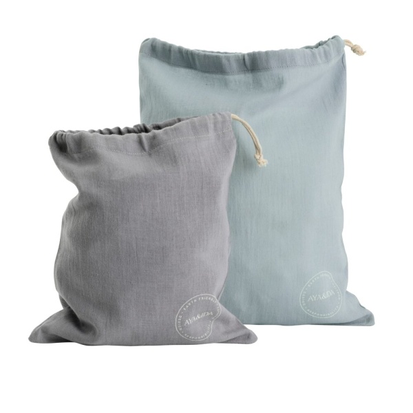 Genanvendelige bomuldsposer i Dark Grey & Mint Green AYA&IDA