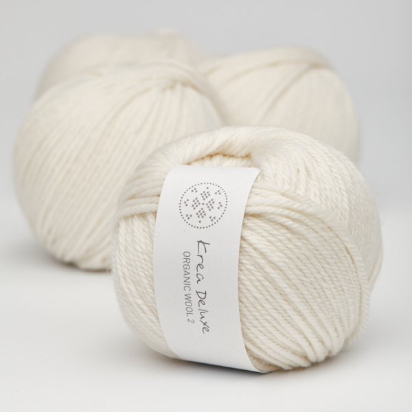 Krea Deluxe Tyk Økologisk Merino Uldgarn 50g Organic Wool 2 01 Naturhvid